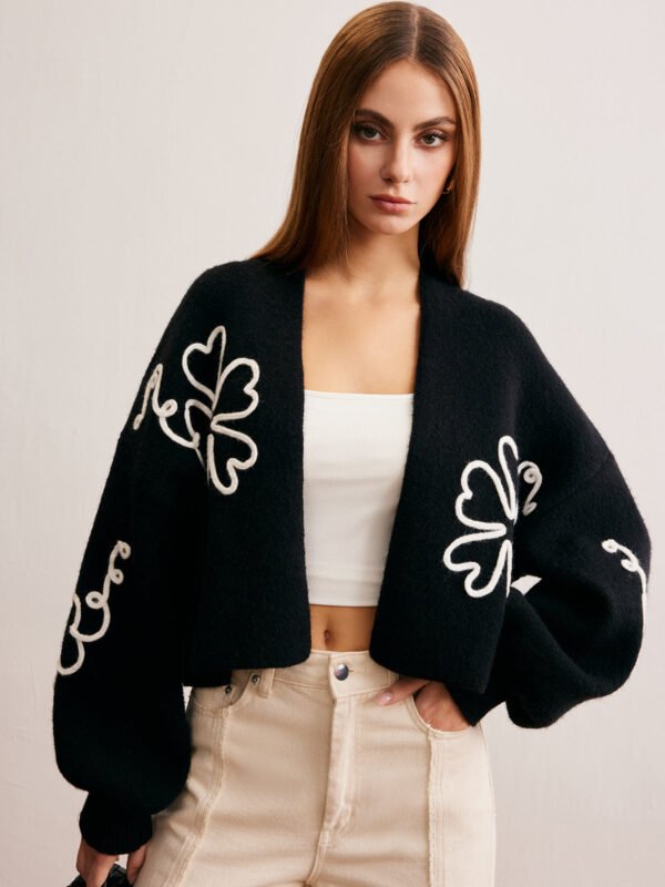 Knit-Floral Short Outerwear - Image 4