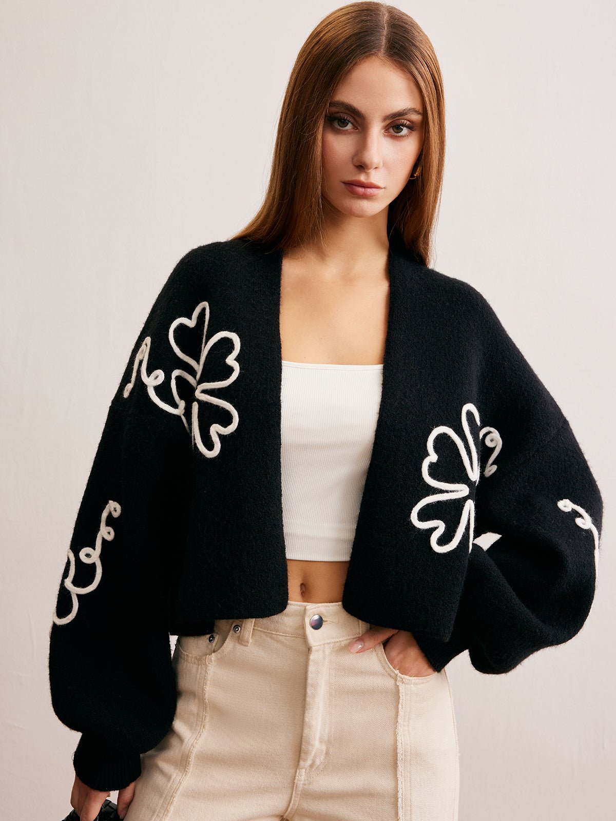 Knit-Floral Short Outerwear - Image 4
