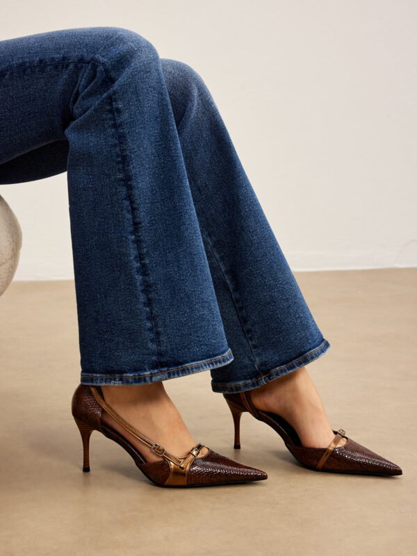 Snakeskin Printed Buckle Pumps - Image 4