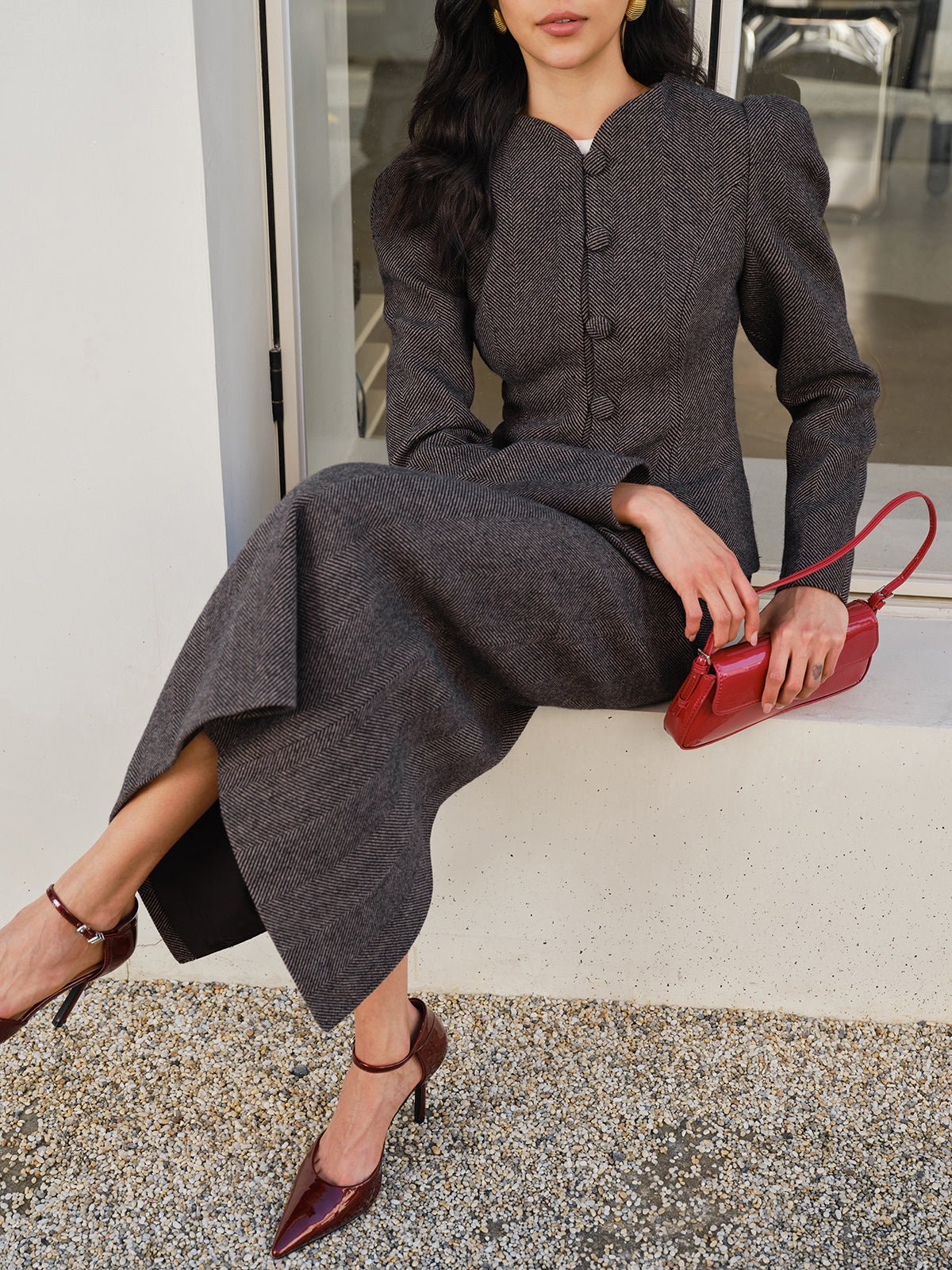Chevron Button Slim Blazer - Image 4