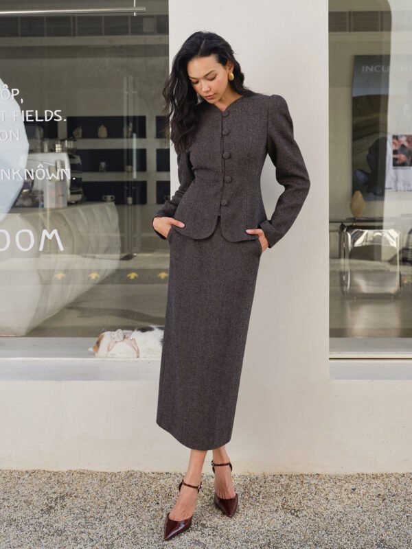 Chevron Button Slim Blazer - Image 3