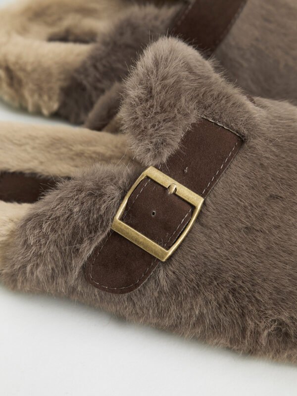 Belt-Design Furry Mule Slippers - Image 3