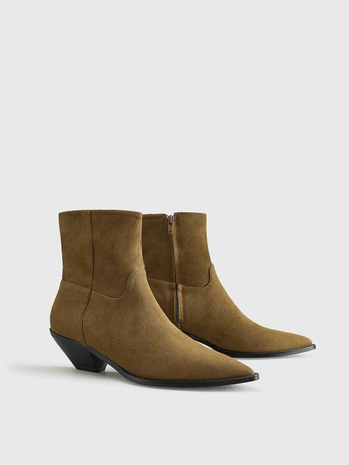 Block Heel Western Zip Ankle Boots - Image 2
