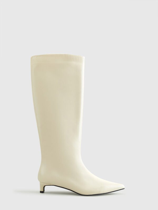 Pointed Toe Kitten Knee High Boots - Image 2