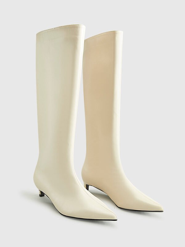 Pointed Toe Kitten Knee High Boots - Image 6