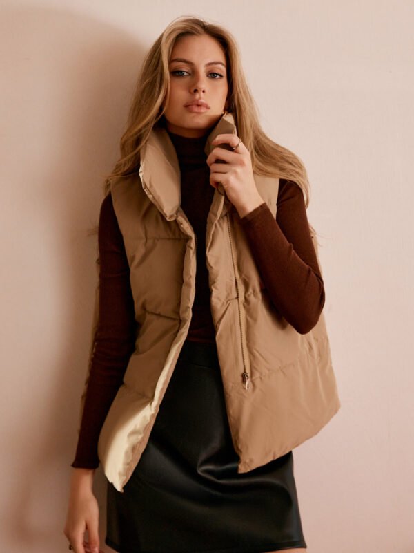 Turtleneck Quilted Zipper Vest - Image 4