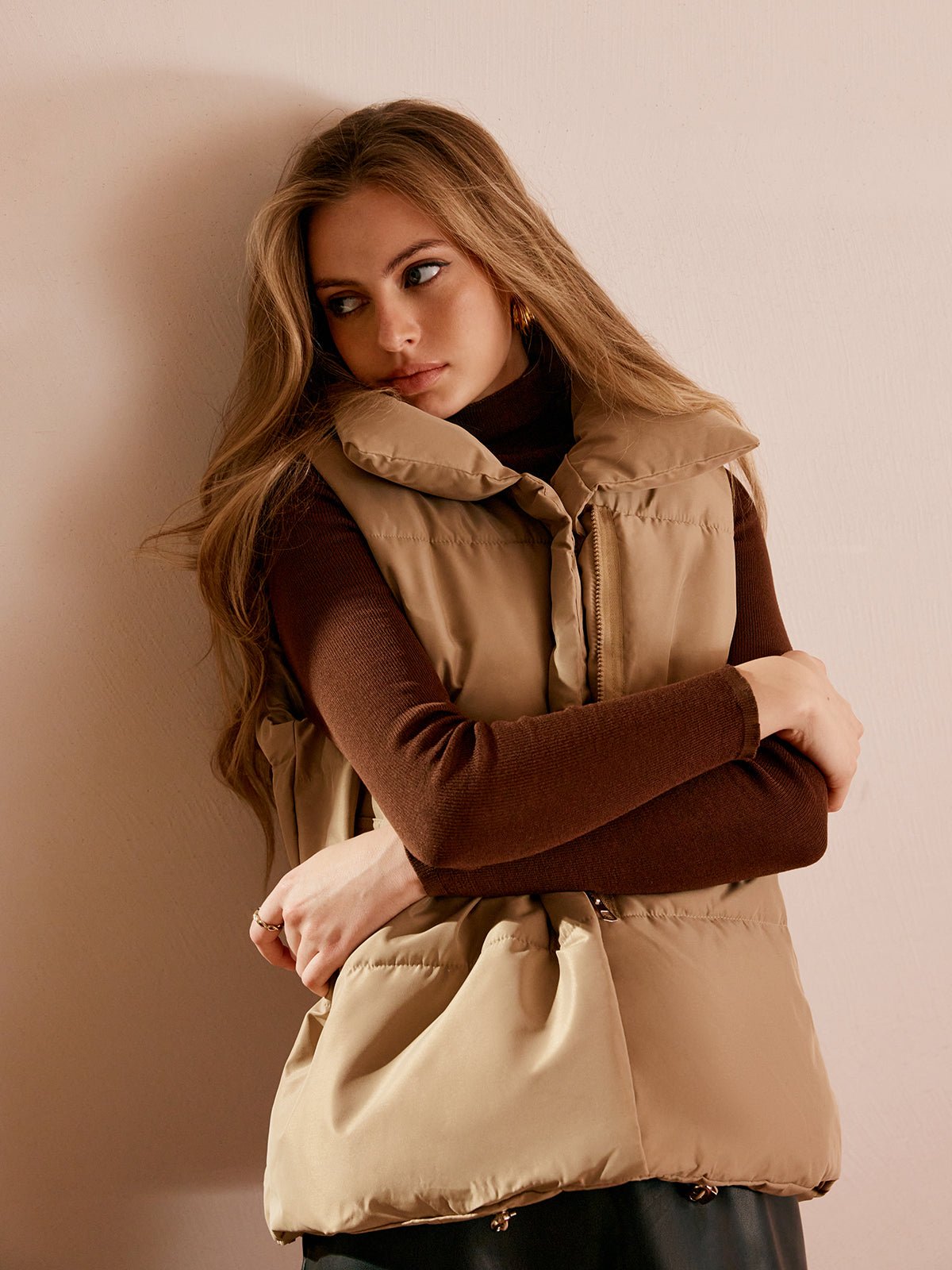 Turtleneck Quilted Zipper Vest - Image 5