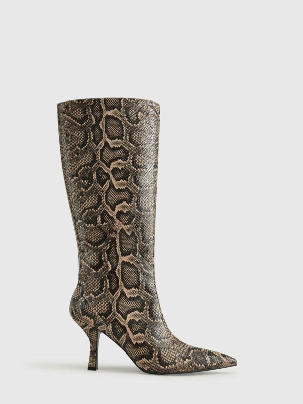 Snakeskin Print Knee-High Boots - Image 2