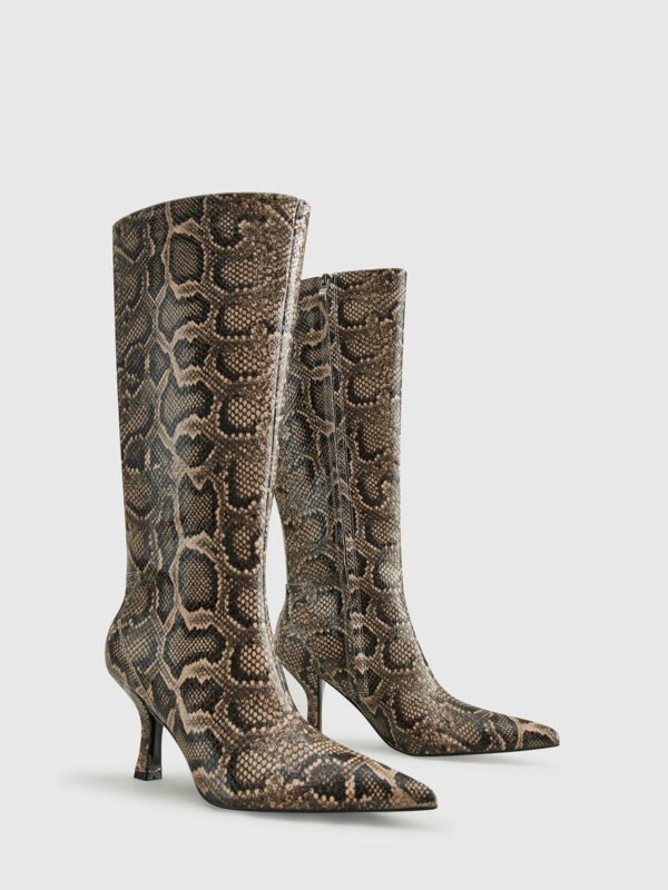 Snakeskin Print Knee-High Boots - Image 3