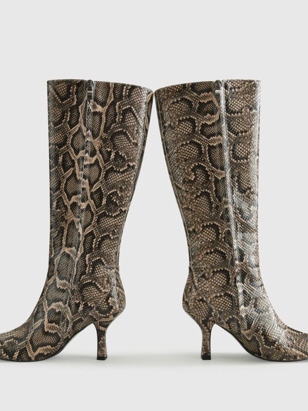 Snakeskin Print Knee-High Boots - Image 5