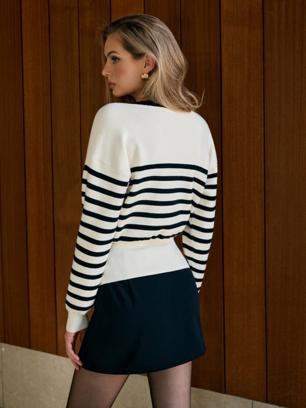 Contrast Striped Metal-Button Knit Outerwear - Image 5