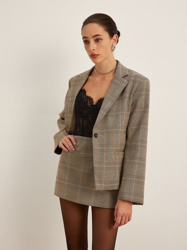 Checked Button Slit Blazer - Image 2