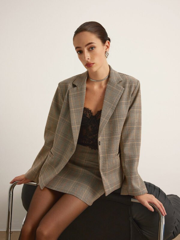 Checked Button Slit Blazer - Image 6