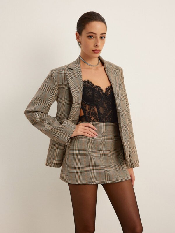 Checked Button Slit Blazer - Image 5
