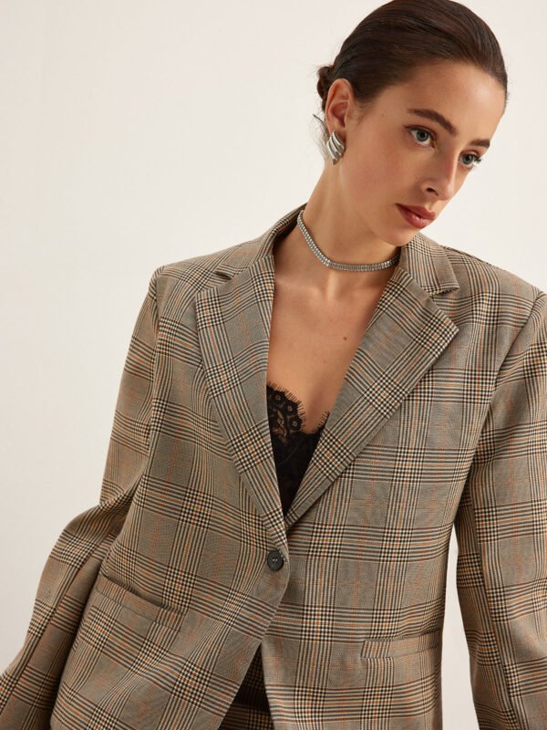 Checked Button Slit Blazer - Image 4
