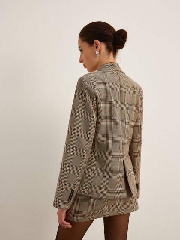 Checked Button Slit Blazer - Image 7