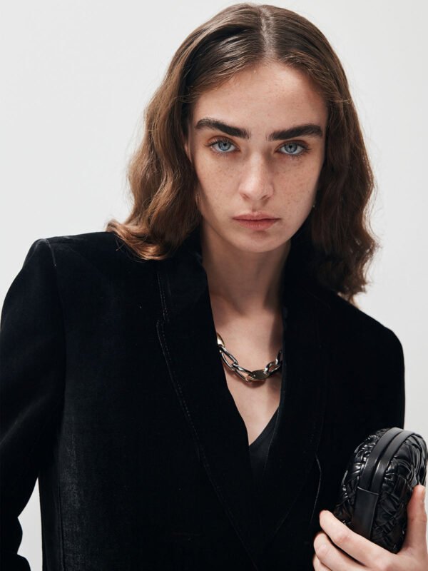 V-Neck Velvet Button Blazer - Image 3