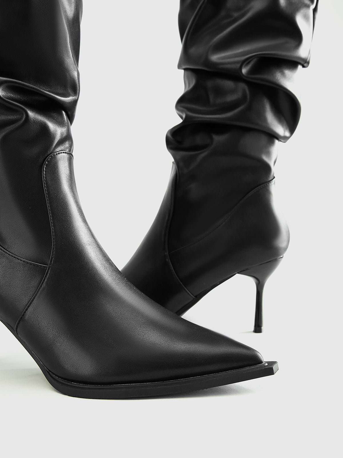 High Heel Ruched Knee-High Boots - Image 5