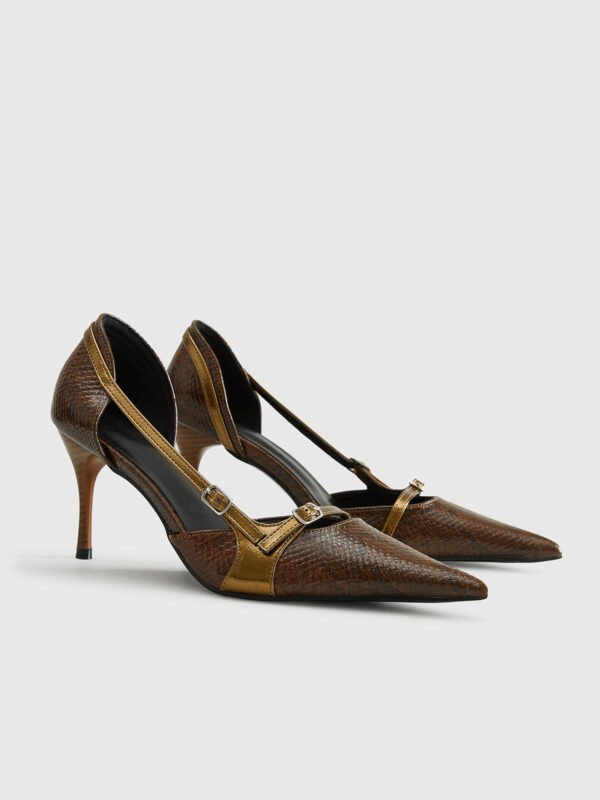 Snakeskin Printed Buckle Pumps - Image 3