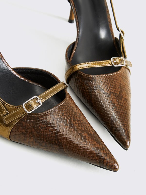 Snakeskin Printed Buckle Pumps - Image 6