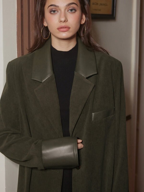 Shoulder Pads Corduroy Panel Blazer - Image 3
