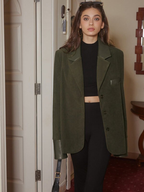 Shoulder Pads Corduroy Panel Blazer - Image 4