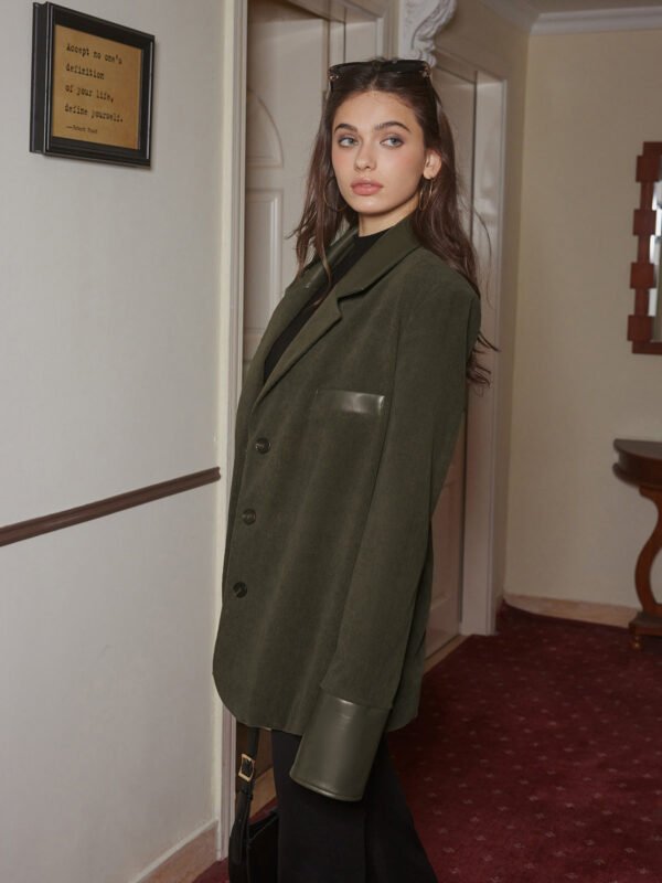 Shoulder Pads Corduroy Panel Blazer - Image 5