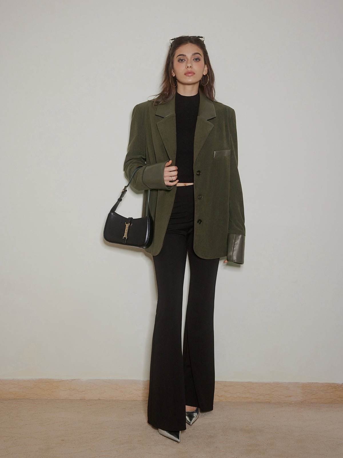 Shoulder Pads Corduroy Panel Blazer - Image 6