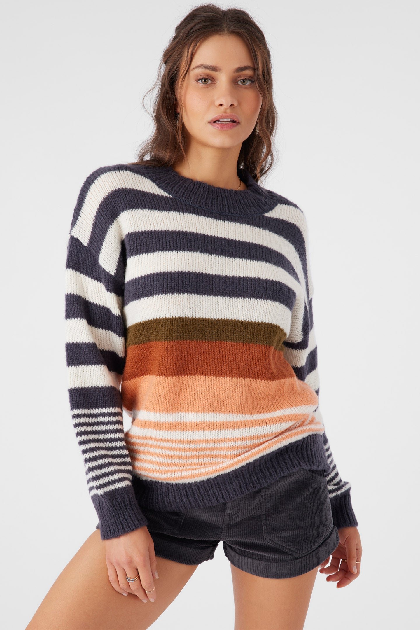 STRIPE MOCKNECK OVERSIZED SWEATER