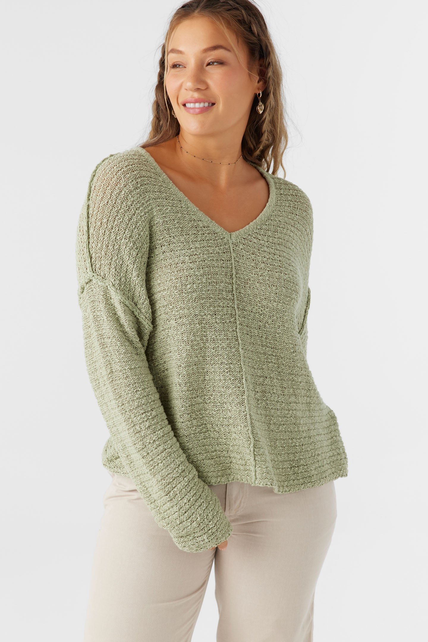 COTTON SLUB V-NECK SWEATER
