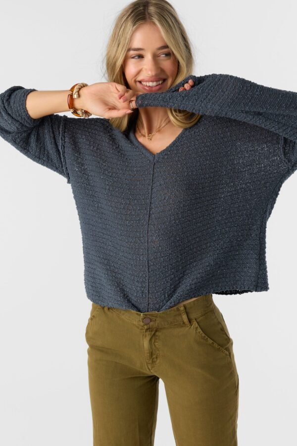 COTTON SLUB V-NECK SWEATER