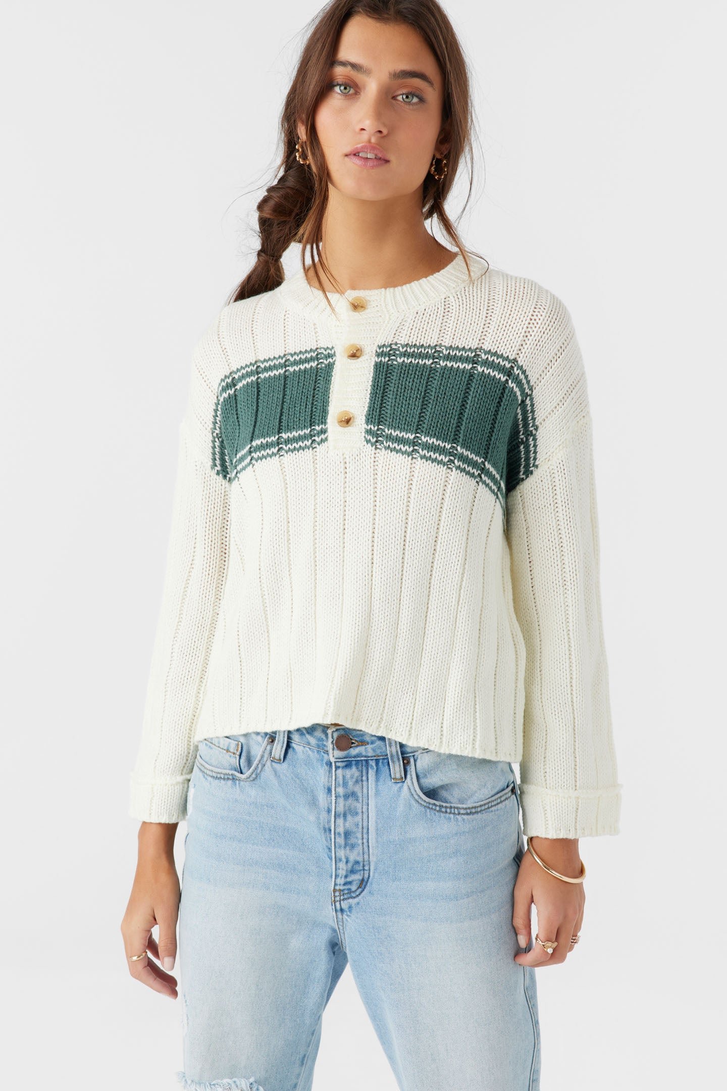 STRIPE HENLEY LONG SLEEVE SWEATER - Image 2