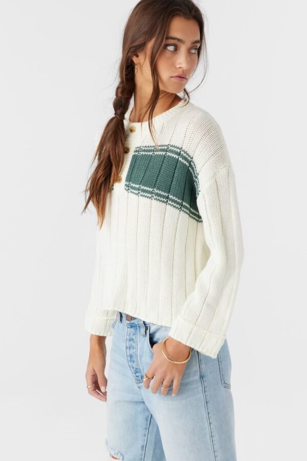 STRIPE HENLEY LONG SLEEVE SWEATER - Image 4