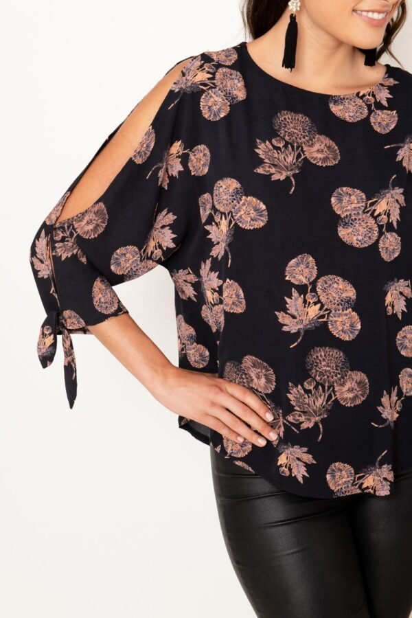 Top in Charcoal with Apricot Floral - Image 4